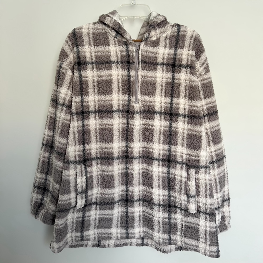 Koolaburra by UGG Brushed Sherpa Hoodie Pullover Portobello Plaid Size L Pockets